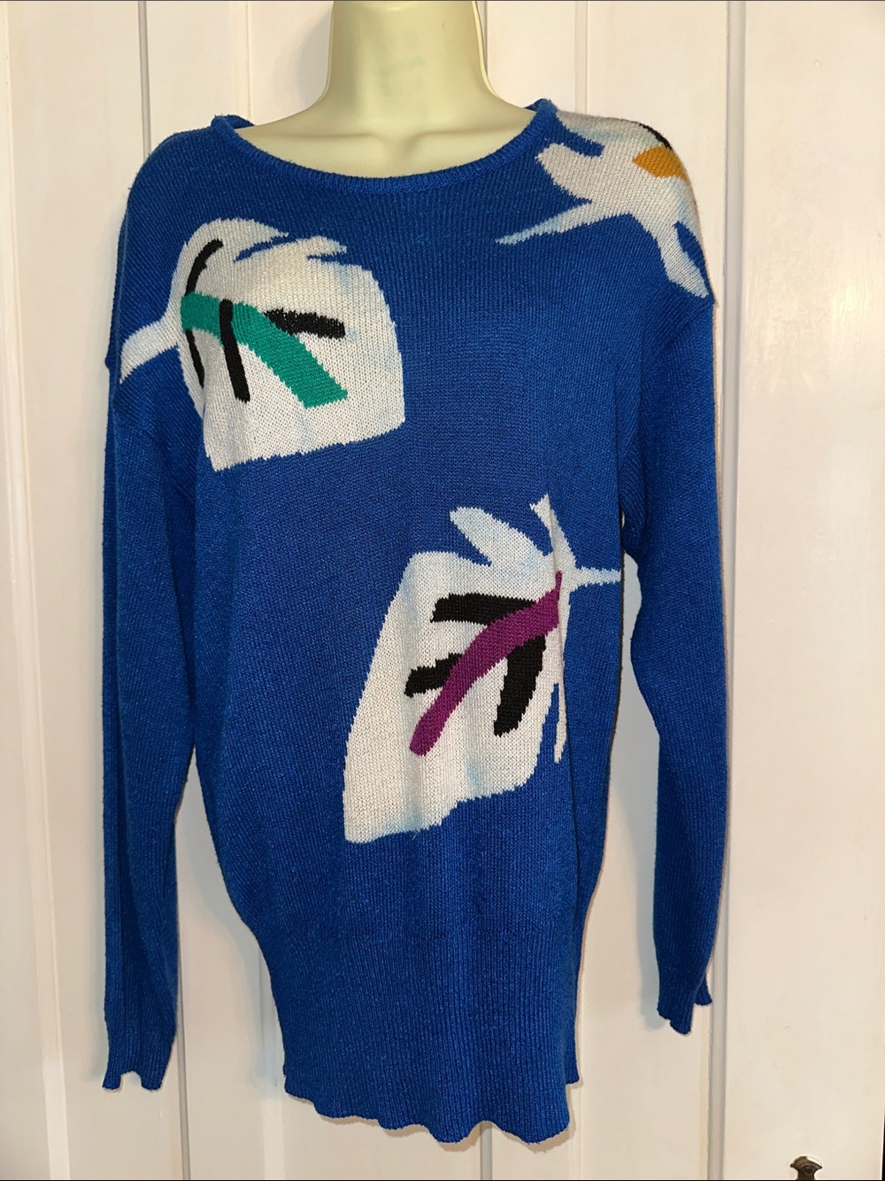 Vintage 80s/90s SK & Company Royal Blue Floral Pattern  Sweater